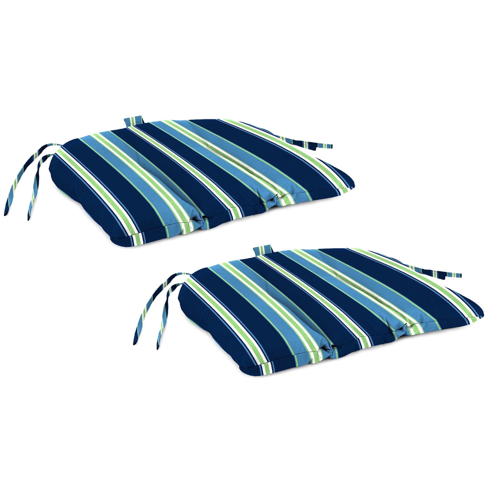 Jordan Manufacturing 16" x 18" Sullivan Parisian Blue Stripe Rectangular Outdoor Chair Pad Seat Cushion with Ties and Hanger Loop (2 Pack)