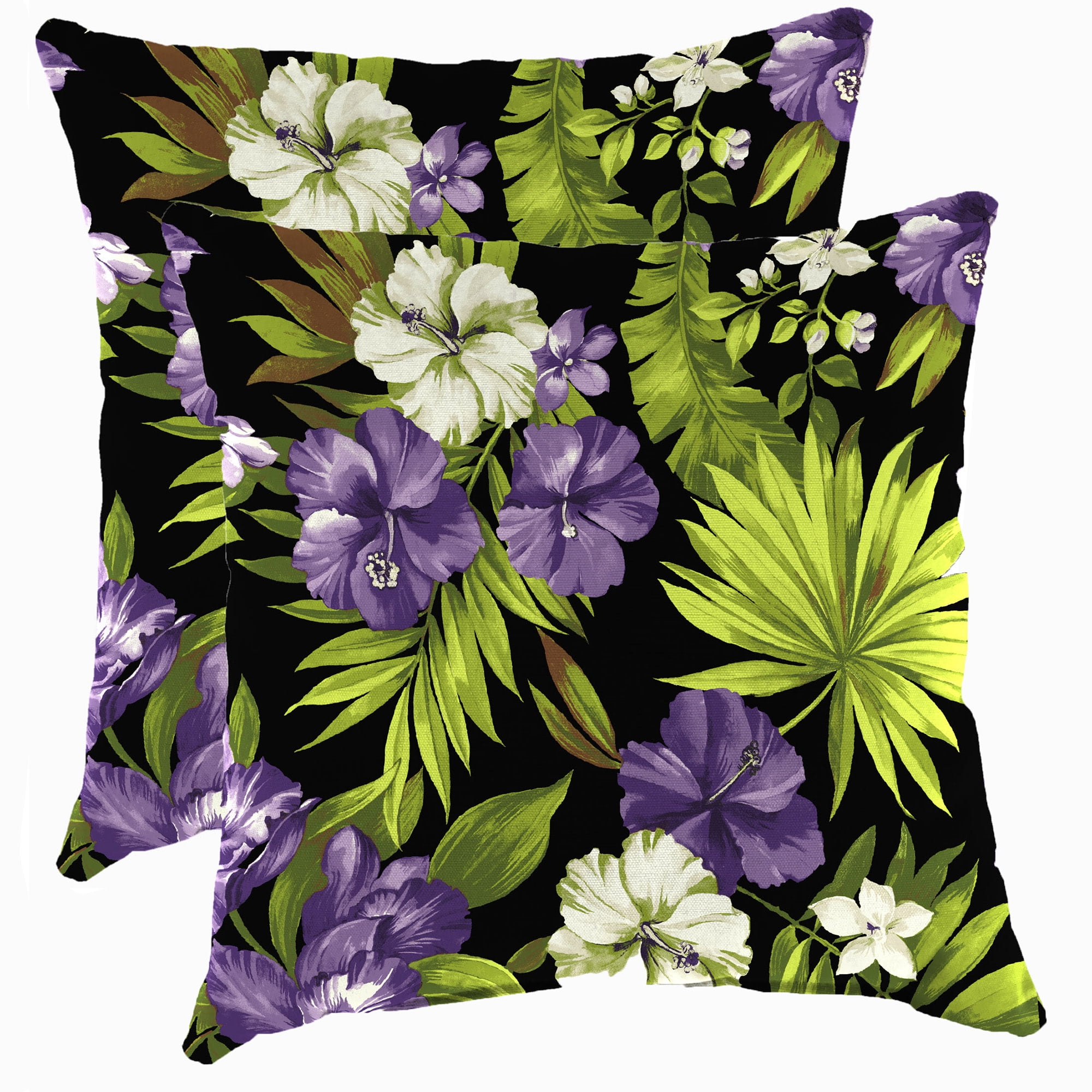 Jordan Manufacturing 17" x 17" Anya Eggplant Black Tropical Square Outdoor Throw Pillow (2 Pack)