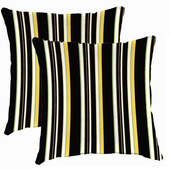 Jordan Manufacturing 17" x 17" Ripley Lemon Yellow Stripe Square Outdoor Throw Pillow (2 Pack)