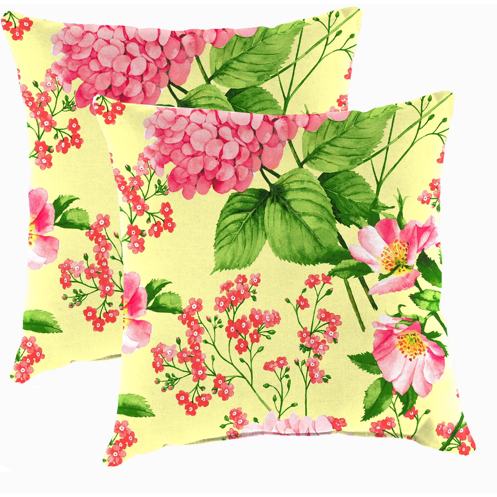 Jordan Manufacturing 17" x 17" Sky Camellia Yellow Floral Square Outdoor Throw Pillow (2 Pack)