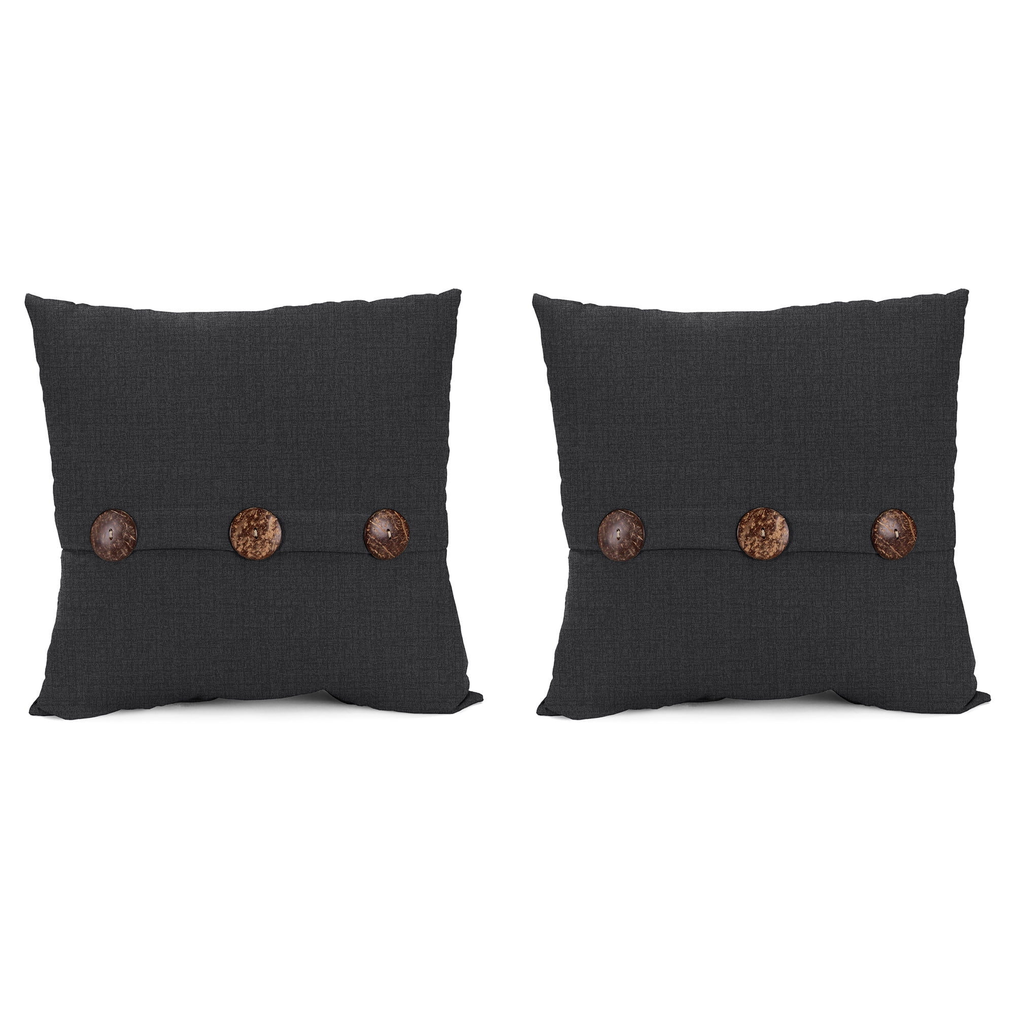 Jordan Manufacturing 17" x 17" Sorvino Ash Dark Gray Solid Square Outdoor Throw Pillow with 3 Coconut Buttons (2 Pack)