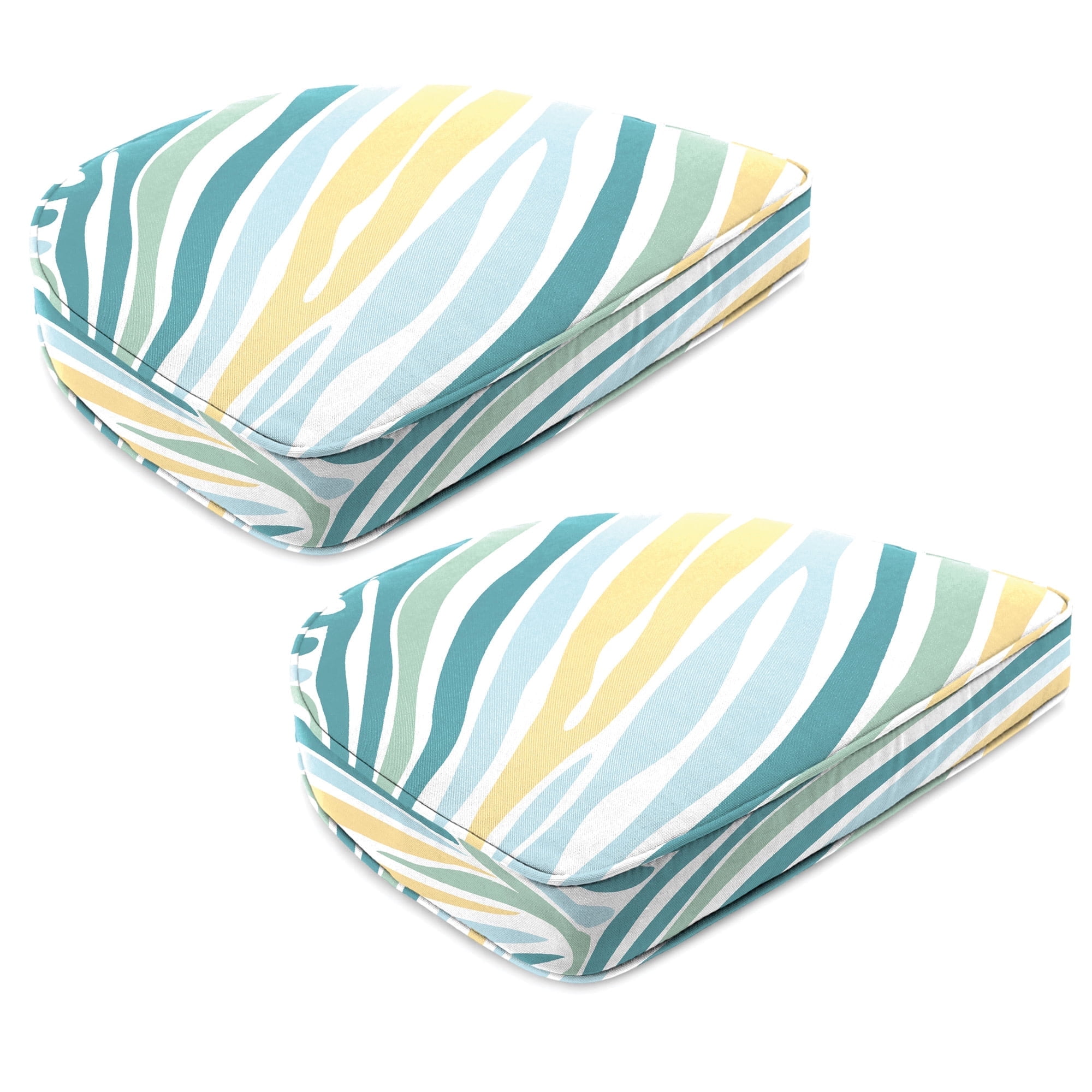 Jordan Manufacturing 17" x 18.5" Lilo Tapioca Multicolor Abstract Rectangular Contoured Outdoor Chair Pad Seat Cushion with Welt (2 Pack)
