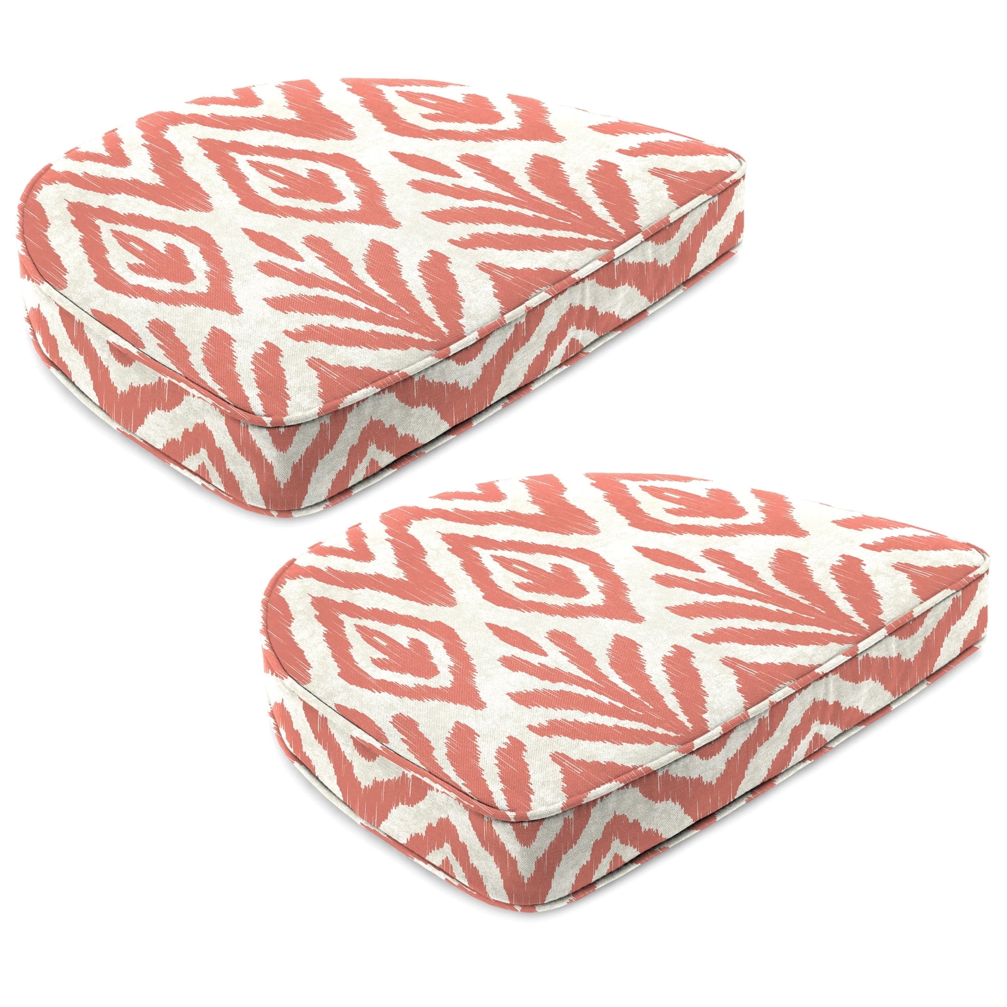 Jordan Manufacturing 17" x 18.5" Tinker Suntan Coral Ikat Rectangular Contoured Outdoor Chair Pad Seat Cushion with Welt (2 Pack)