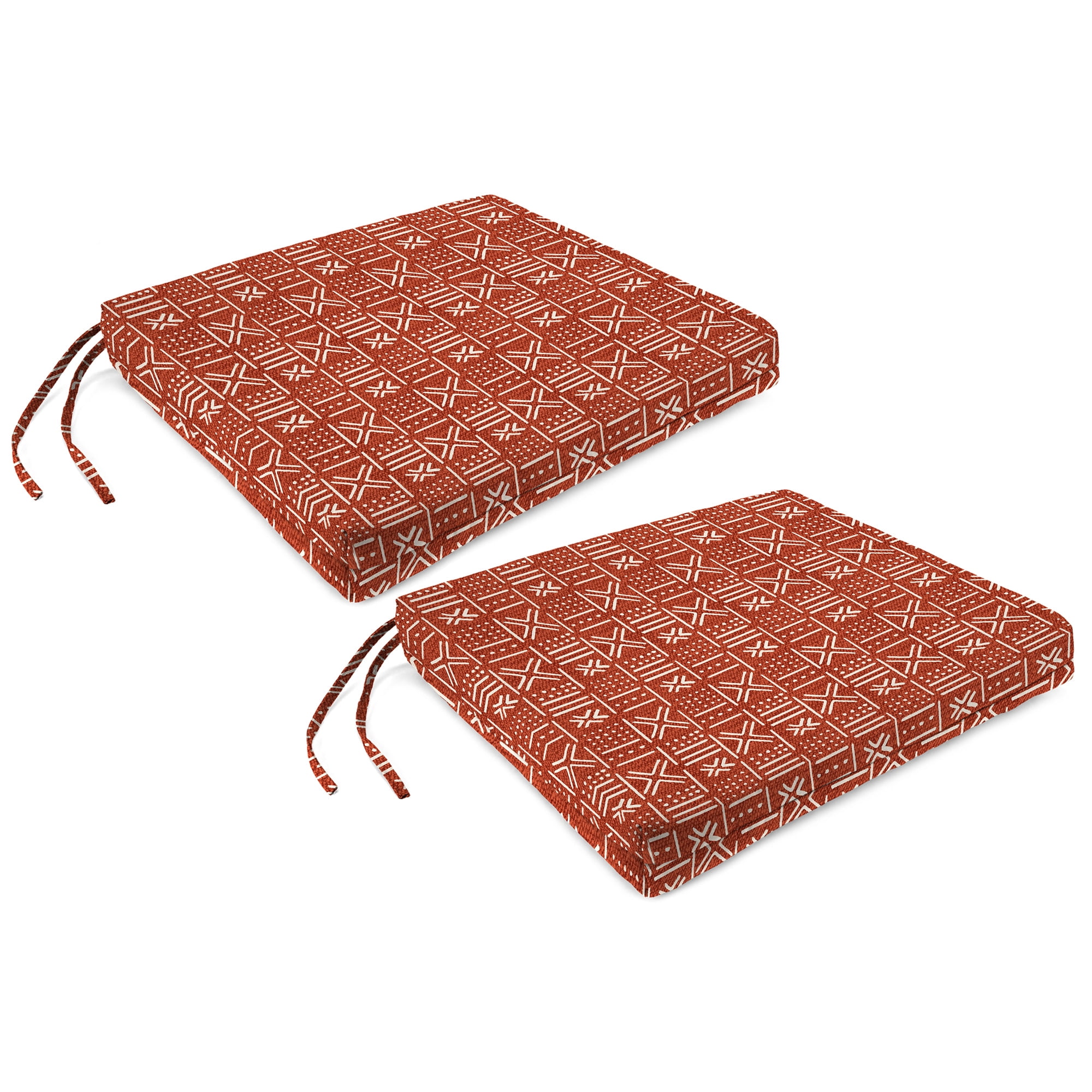 Jordan Manufacturing 17" x 19" Brevard Mesa Rust Geometric Rectangular Outdoor Chair Pad Seat Cushion with Ties (2 Pack)