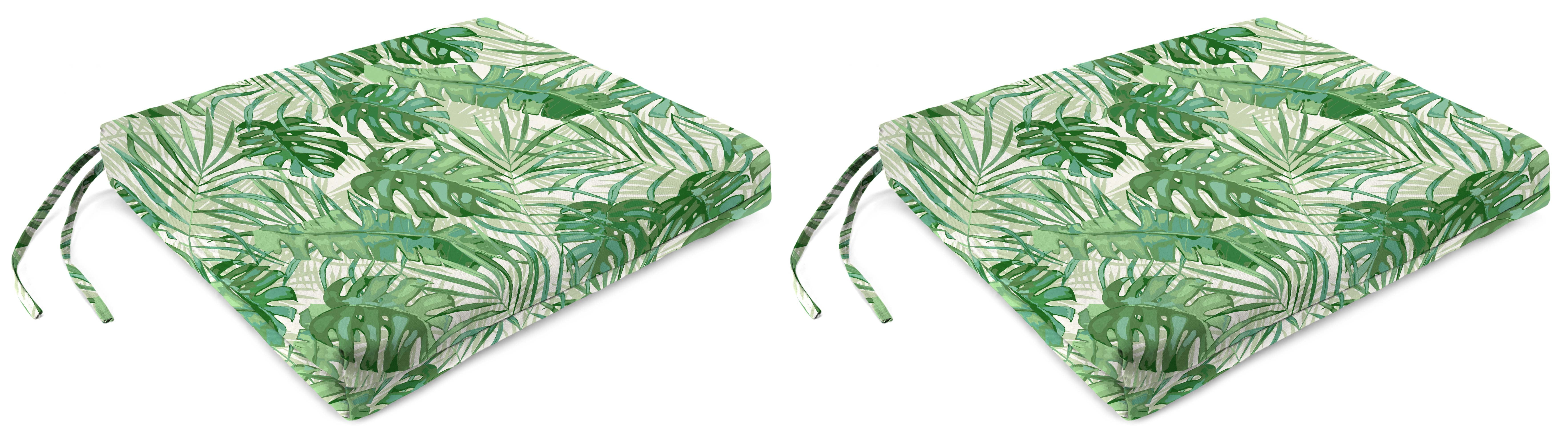 Jordan Manufacturing 17" x 19" Bryann Tortoise Green Tropical Rectangular Outdoor Chair Pad Seat Cushion with Ties (2 Pack)