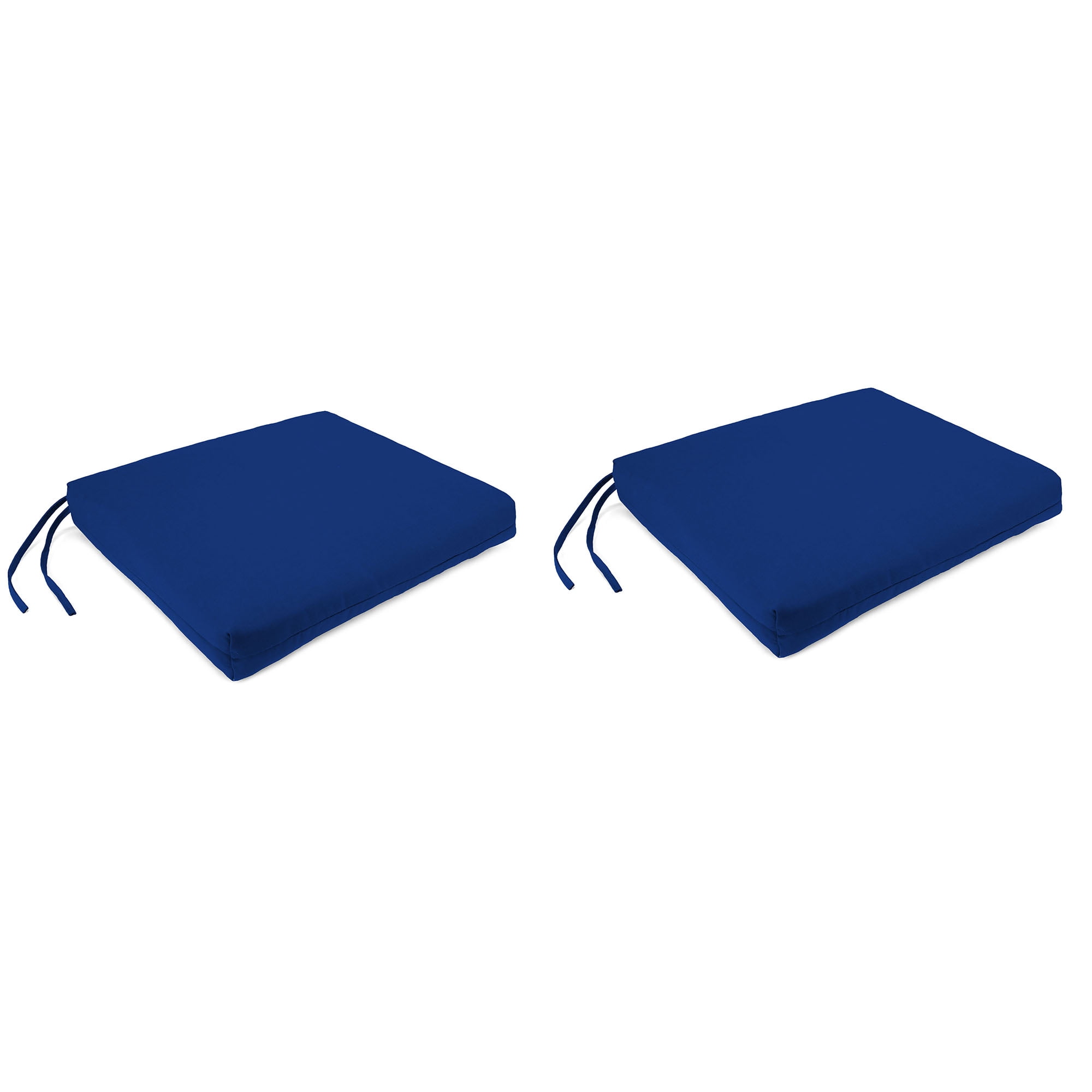 Jordan Manufacturing 17" x 19" Canvas Cobalt Blue Solid Rectangular Outdoor Chair Pad Seat Cushion with Ties (2 Pack)