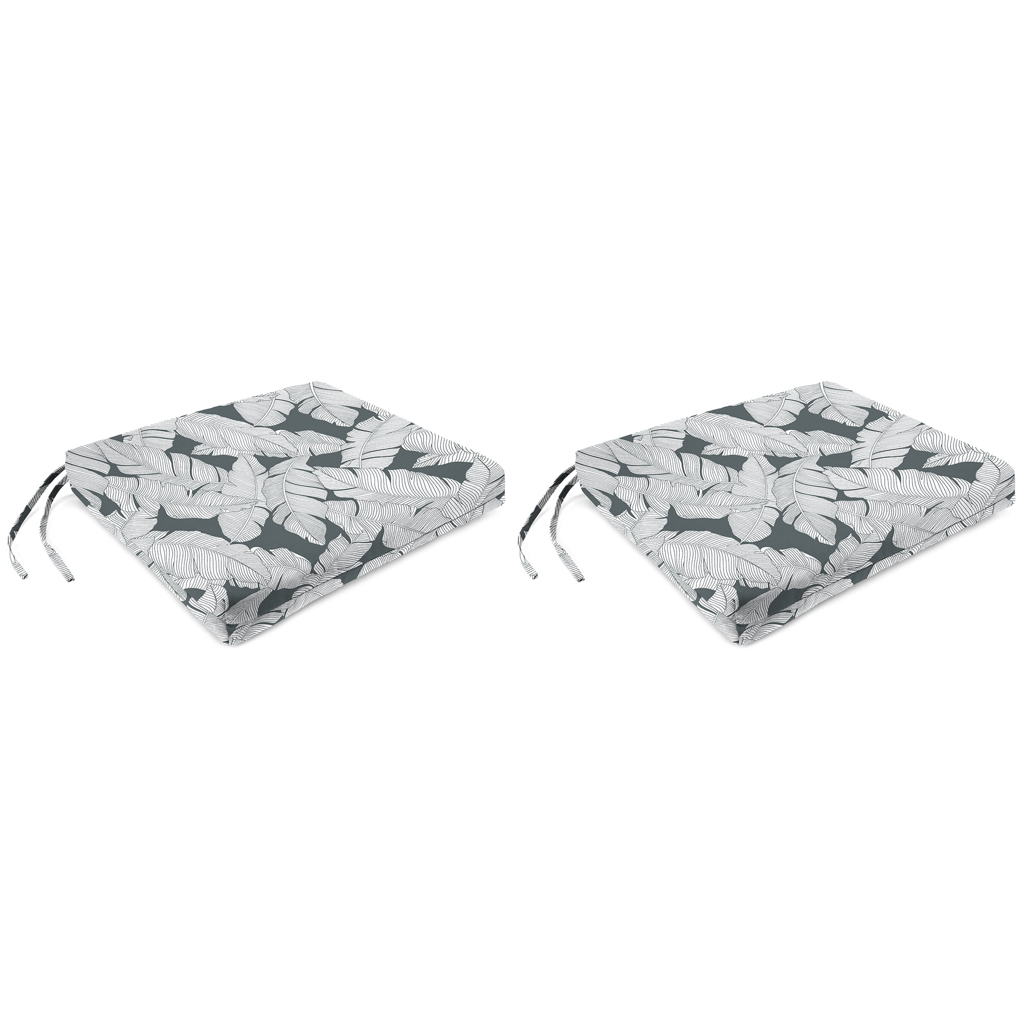Jordan Manufacturing 17" x 19" Carano Stone Grey Leaves Rectangular Outdoor Seat Cushions with Ties (2 Pack)