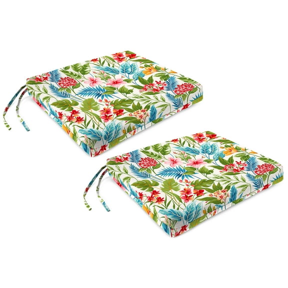 Jordan Manufacturing 17" x 19" Carena Multi White Floral Rectangular Outdoor Chair Pad Seat Cushion with Ties (2 Pack)
