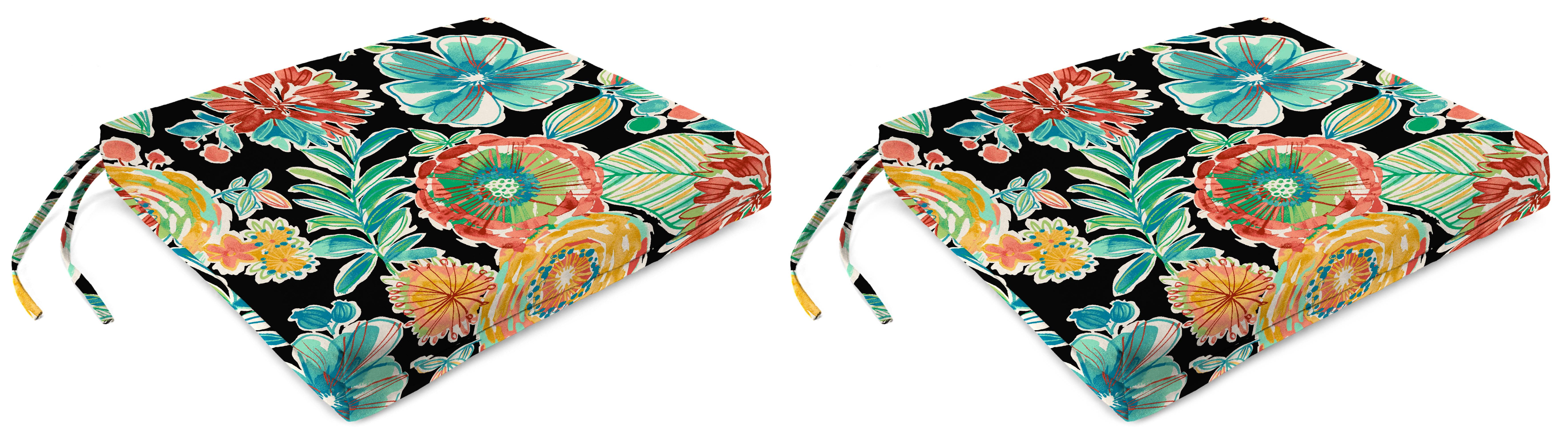 Jordan Manufacturing 17 x 19 Colsen Noir Black Floral Rectangular Outdoor Seat Cushions with Ties 2 Pack Walmart