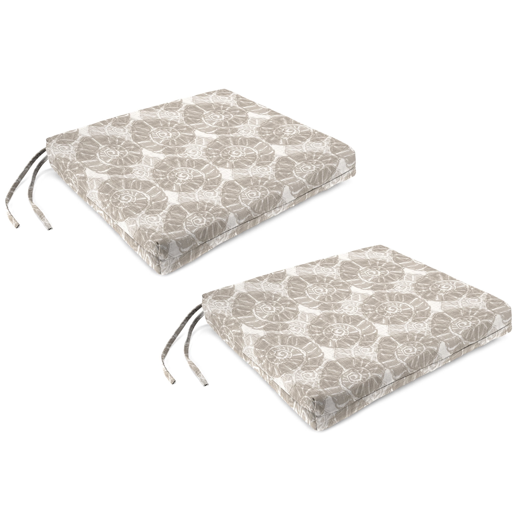 Jordan Manufacturing 17" x 19" Conchel Rum Taupe Nautical Rectangular Outdoor Chair Pad Seat Cushion with Ties (2 Pack)