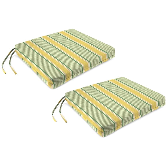 Jordan Manufacturing 17" x 19" Corky Wheat Yellow and Green Stripe Rectangular Outdoor Chair Pad Seat Cushion with Ties (2 Pack)
