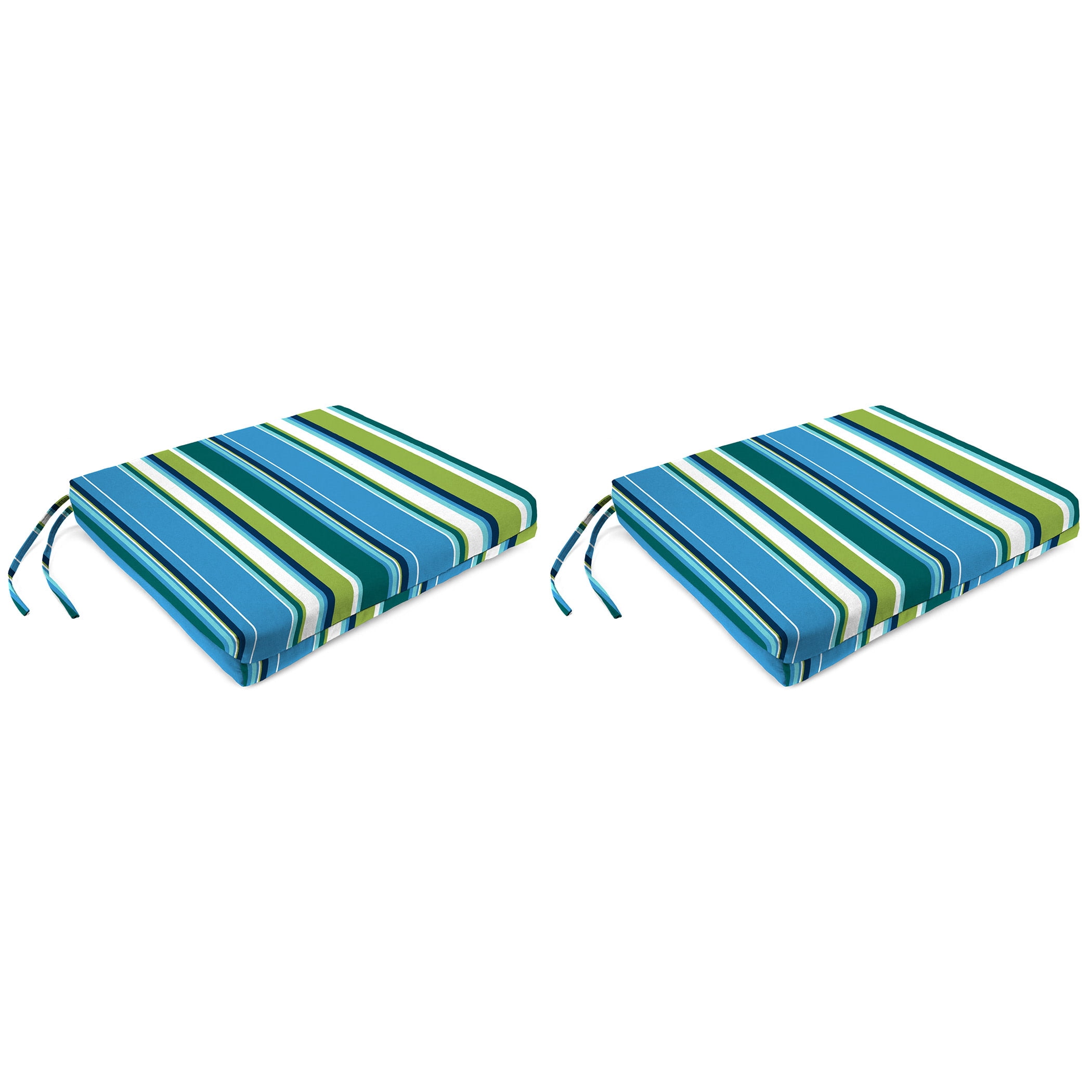 Jordan Manufacturing 17" x 19" Covert Capri Blue Stripe Rectangular Outdoor Chair Pad Seat Cushion with Ties (2 Pack)