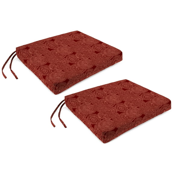 Jordan Manufacturing 17" x 19" Crossway Mulberry Burgundy Ikat Rectangular Outdoor Chair Pad Seat Cushion with Ties (2 Pack)