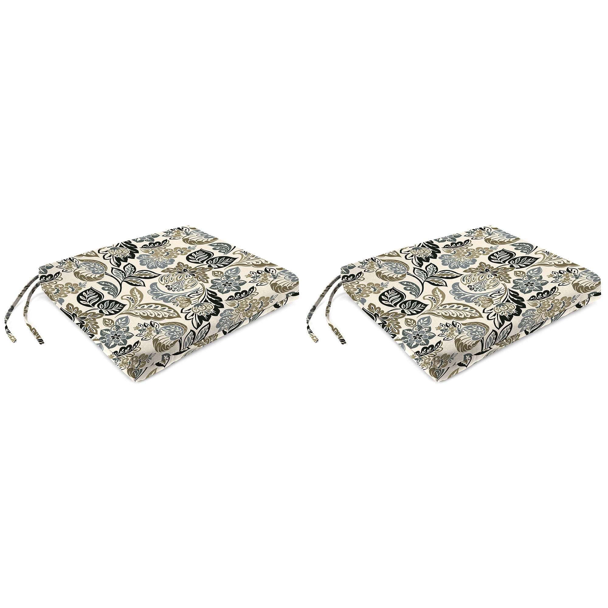 Jordan Manufacturing 17" x 19" Dailey Pewter Multicolor Paisley Rectangular Outdoor Chair Pad Seat Cushion with Ties (2 Pack)