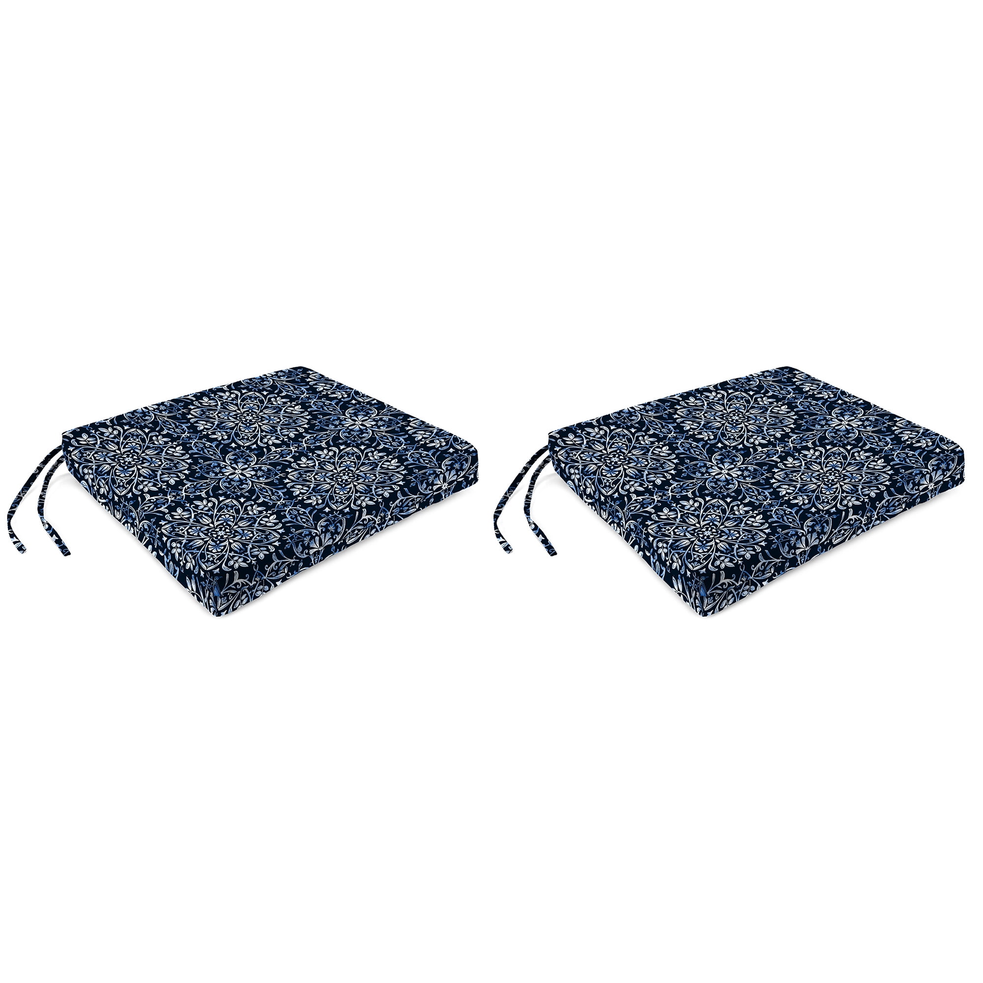 Jordan Manufacturing 17 x 19 Dresden Midnight Navy Medallion Rectangular Outdoor Chair Pad Seat Cushion with Ties 2 Pack Walmart