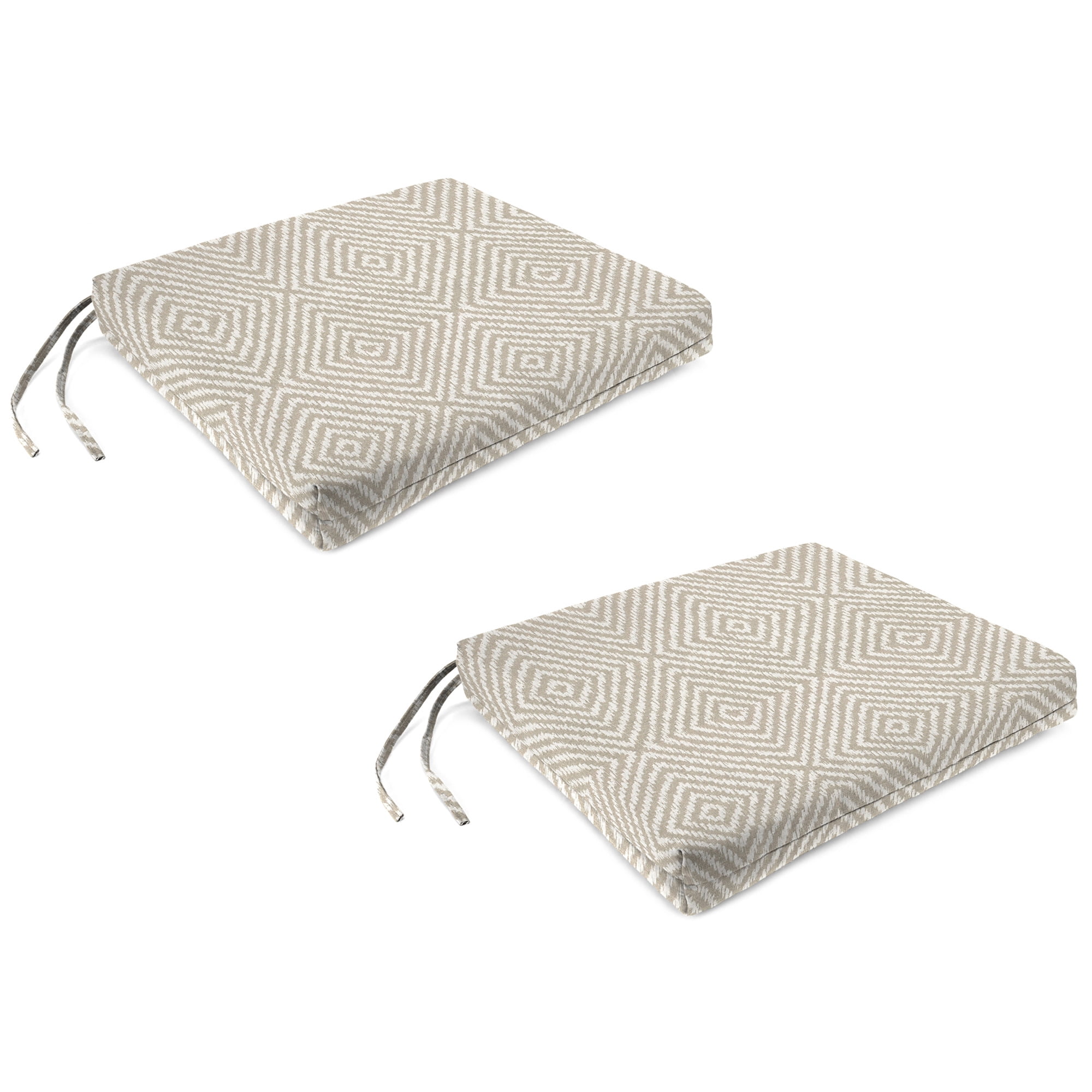 Jordan Manufacturing 17" x 19" Encore Birch Taupe Diamond Rectangular Outdoor Chair Pad Seat Cushion with Ties (2 Pack)