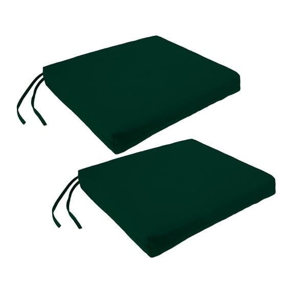 Jordan Manufacturing 17" x 19" Forest Green Solid Rectangular Outdoor Chair Pad Seat Cushion with Ties (2 Pack)