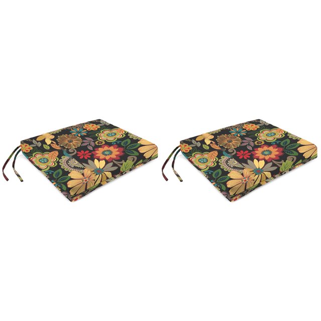 Jordan Manufacturing 17" x 19" Gaya Pizzazz Multicolor Floral Rectangular Outdoor Chair Pad Seat Cushion with Ties (2 Pack)