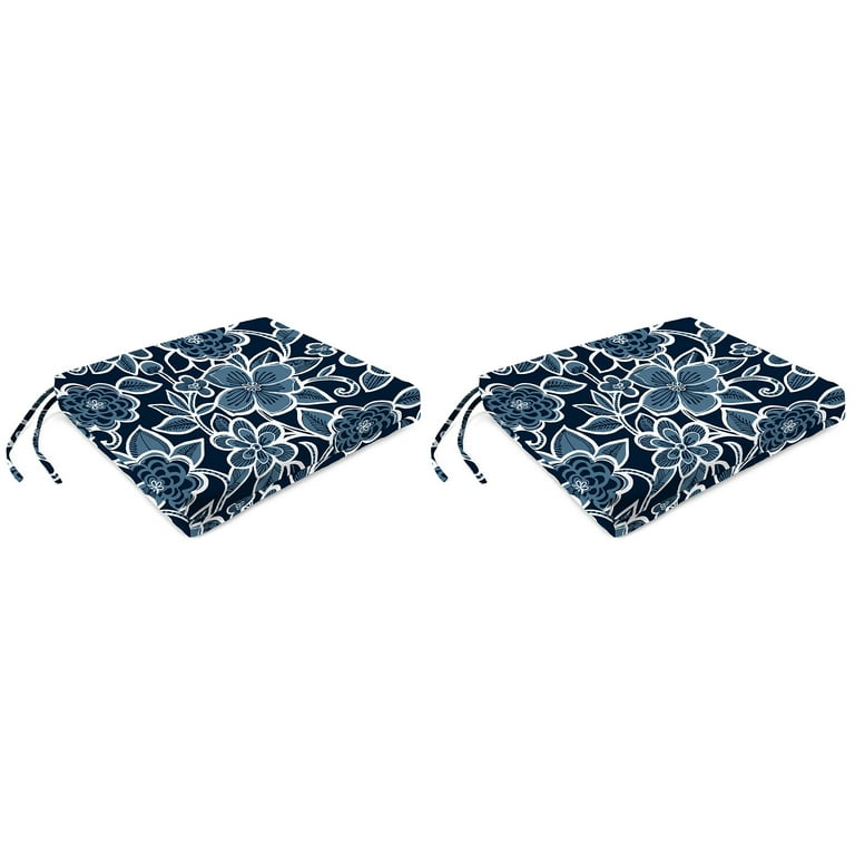 Jordan Manufacturing 17 x 19 Halsey Navy Floral Rectangular Outdoor Chair Pad Seat Cushion with Ties 2 Pack Walmart