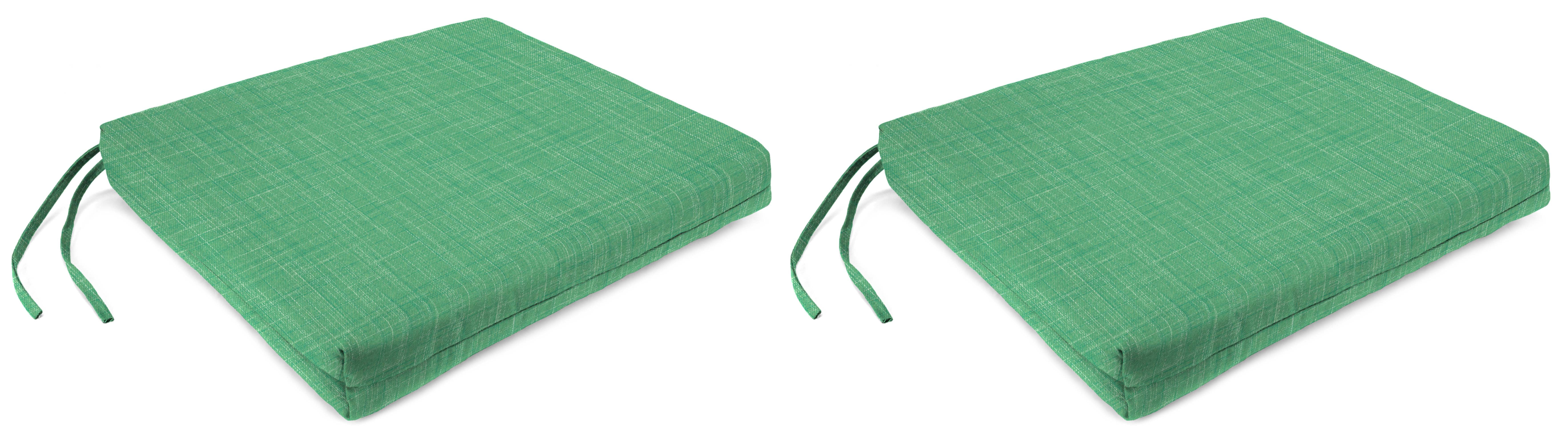 Jordan Manufacturing 17" x 19" Harlow Dill Green Solid Rectangular Outdoor Chair Pad Seat Cushion with Ties (2 Pack)