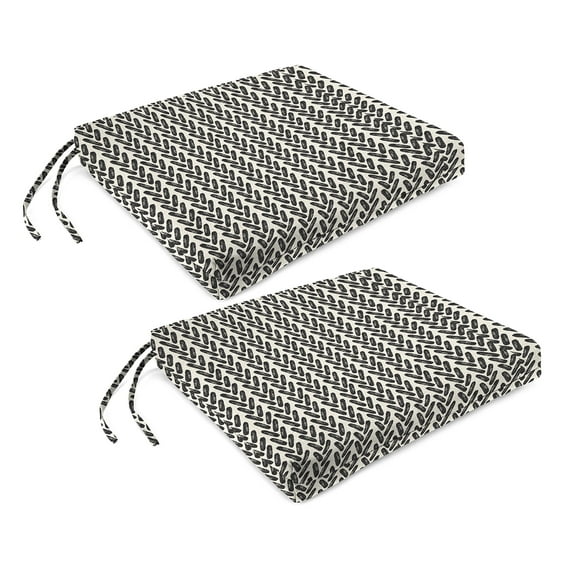 Jordan Manufacturing 17" x 19" Hatch Black Chevron Rectangular Outdoor Chair Pad Seat Cushion with Ties (2 Pack)