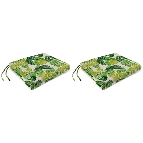 Jordan Manufacturing 17" x 19" Hixon Palm Green Leaves Rectangular Outdoor Chair Pad Seat Cushion with Ties (2 Pack)