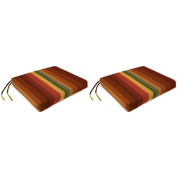 Jordan Manufacturing 17" x 19" Islip Cayenne Maroon Stripe Rectangular Outdoor Chair Pad Seat Cushion with Ties (2 Pack)
