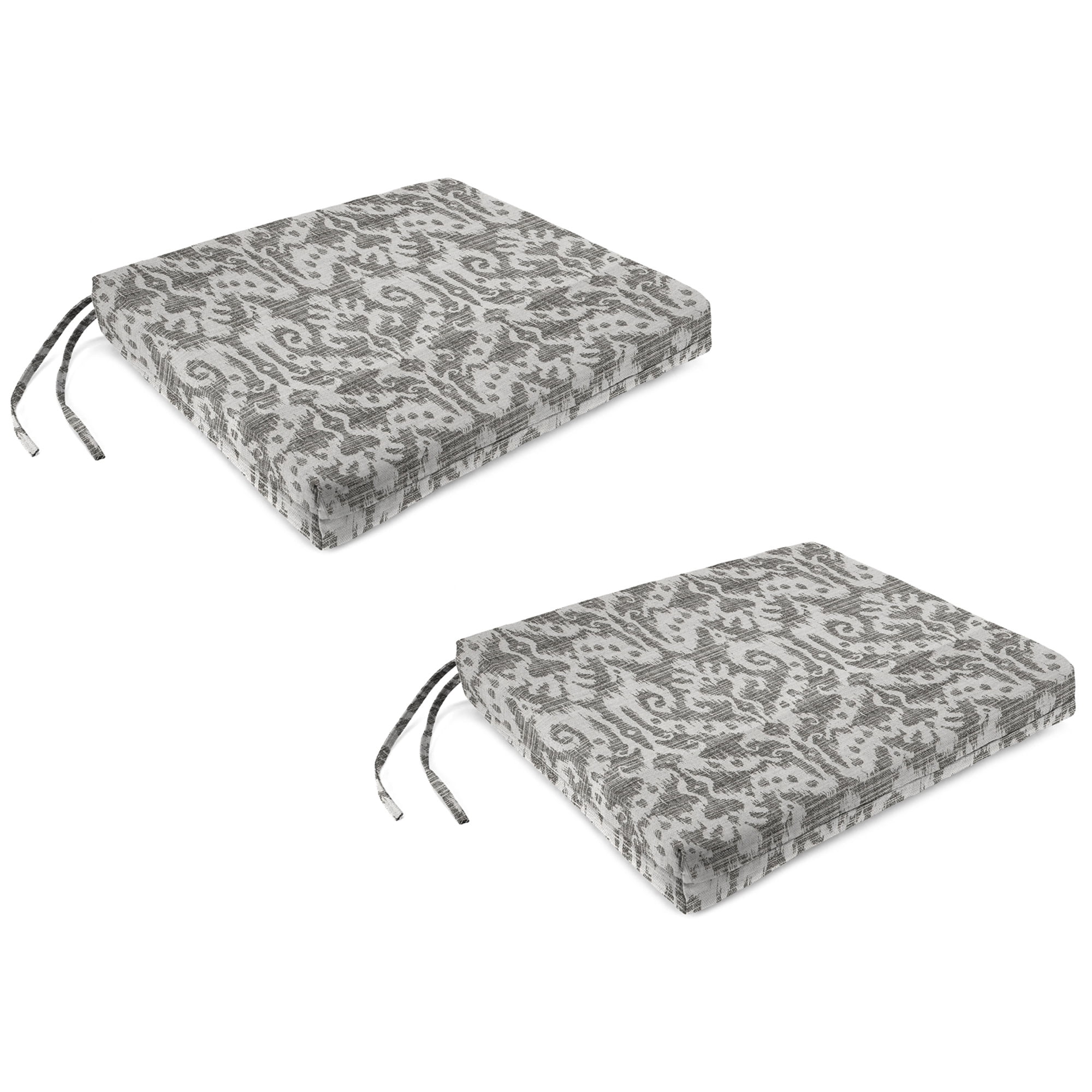 Jordan Manufacturing 17" x 19" Jeness Pewter Gray Damask Rectangular Outdoor Chair Pad Seat Cushion with Ties (2 Pack)