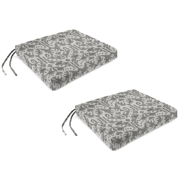 Jordan Manufacturing 17" x 19" Jeness Pewter Gray Damask Rectangular Outdoor Chair Pad Seat Cushion with Ties (2 Pack)