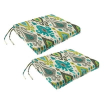 Jordan Manufacturing 17" x 19" Paso Turquoise Multicolor Ikat Rectangular Outdoor Chair Pad Seat Cushion with Ties (2 Pack)