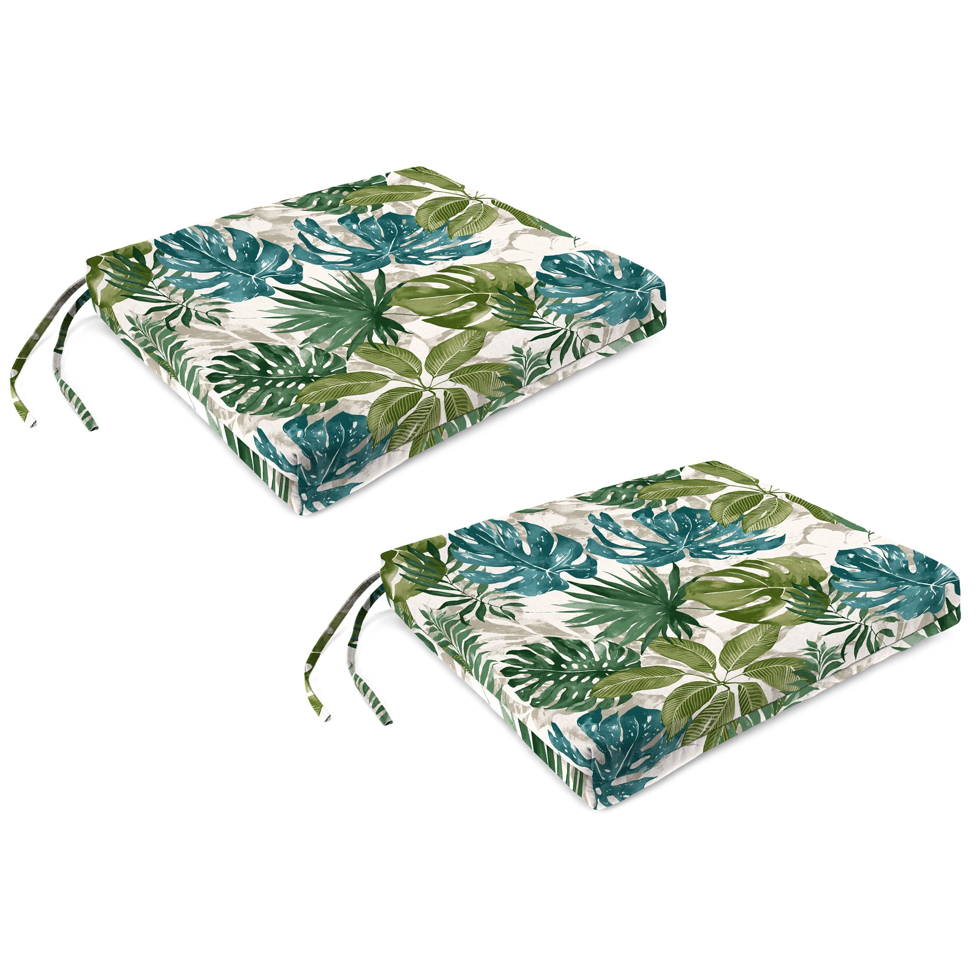 Jordan Manufacturing 17" x 19" Piermont Palm Multicolor Leaves Rectangular Outdoor Chair Pad Seat Cushion with Ties (2 Pack)