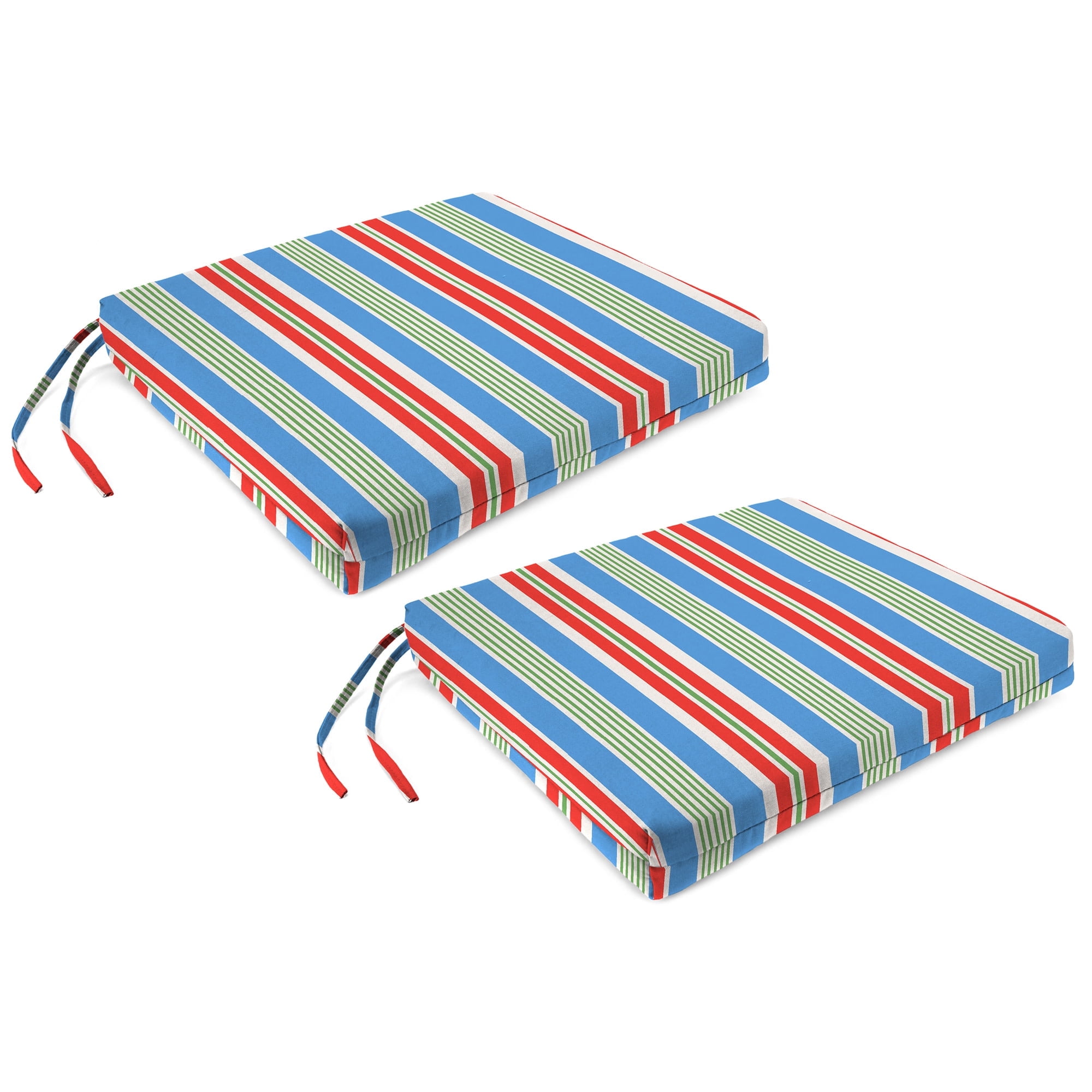 Jordan Manufacturing 17" x 19" Rolland Opal Multicolor Stripe Rectangular Outdoor Chair Pad Seat Cushion with Ties (2 Pack)
