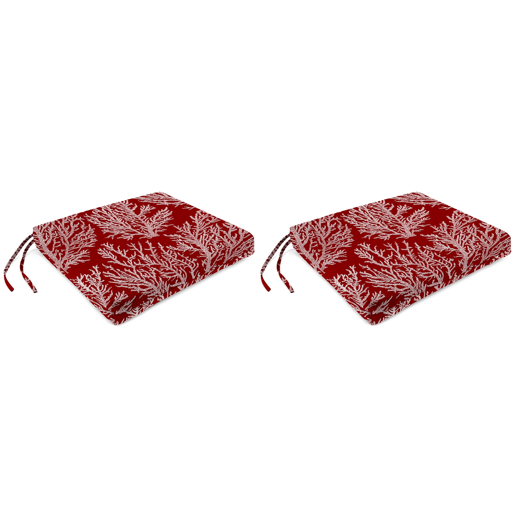 Jordan Manufacturing 17 x 19 Seacoral Red Nautical Rectangular Outdoor Chair Pad Seat Cushion with Ties 2 Pack Walmart