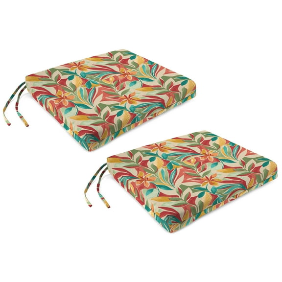 Jordan Manufacturing 17" x 19" Somap Sonoma Tan Leaves Rectangular Outdoor Chair Pad Seat Cushion with Ties (2 Pack)