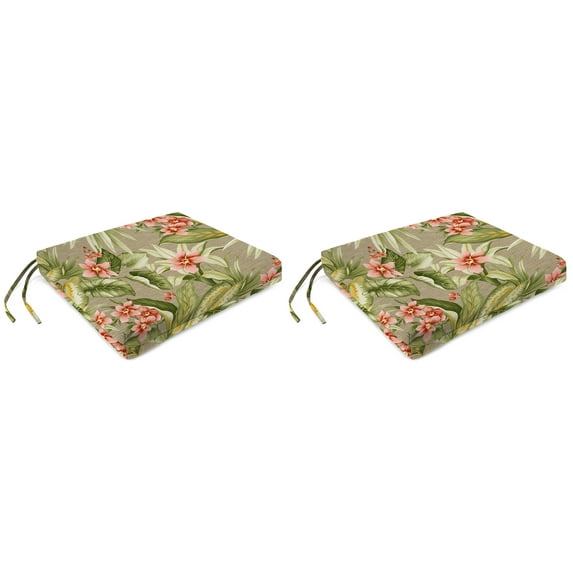 Jordan Manufacturing 17" x 19" Tahiti Sunrise Multicolor Floral Rectangular Outdoor Chair Pad Seat Cushion with Ties (2 Pack)