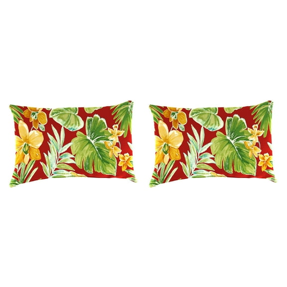 Jordan Manufacturing 18" x 12" Beachcrest Poppy Red Floral Rectangular Outdoor Lumbar Throw Pillow (2 Pack)