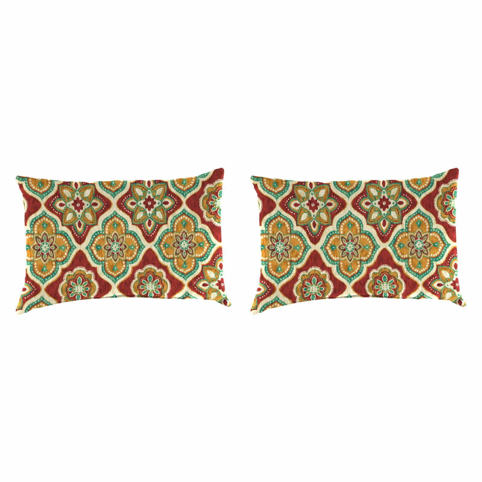 18" x 12" Adonis Jewel Red Geometric Rectangular Outdoor Throw Pillows (2 Pack)
