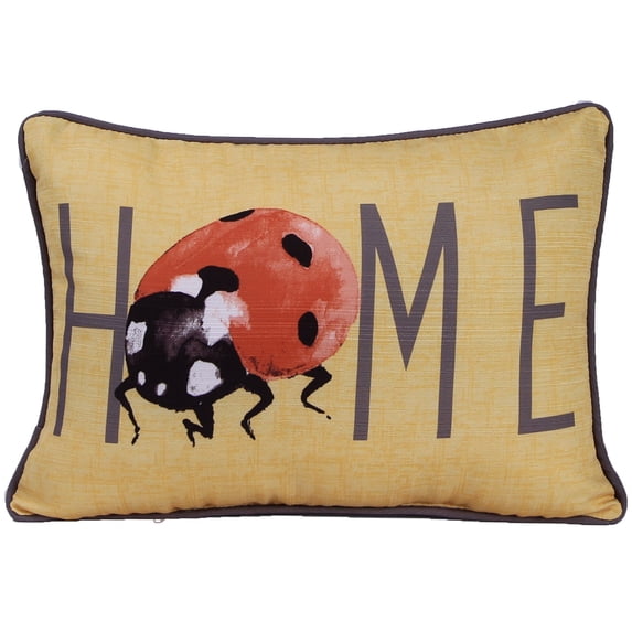 Jordan Manufacturing 18" x 13" Mustard and Dark Gray Ladybug Home Novelty Rectangular Reversible Lumbar Throw Pillow with Welt