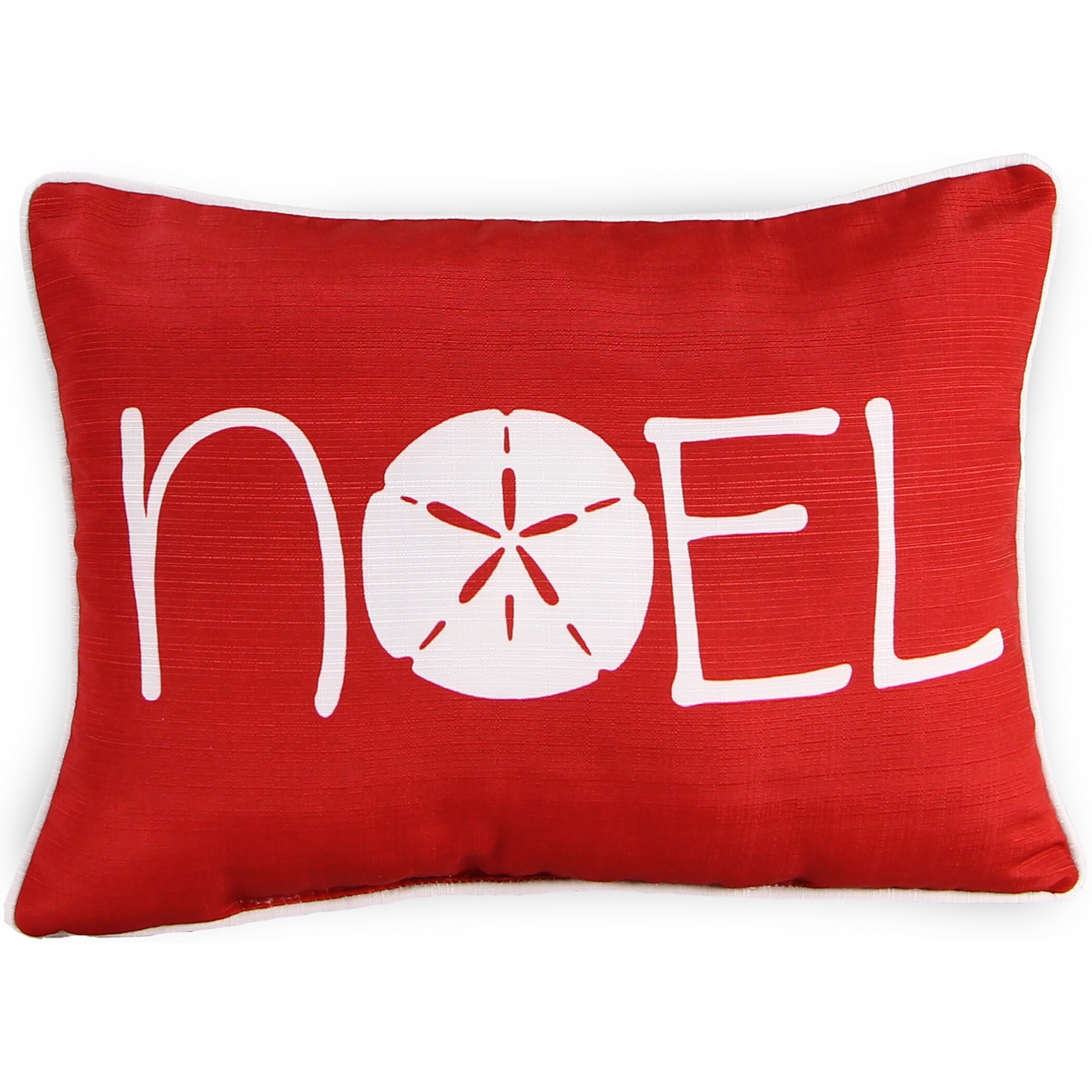 Red Polyester Nautical Holiday Lumbar Throw Pillow with Sand Dollar Design