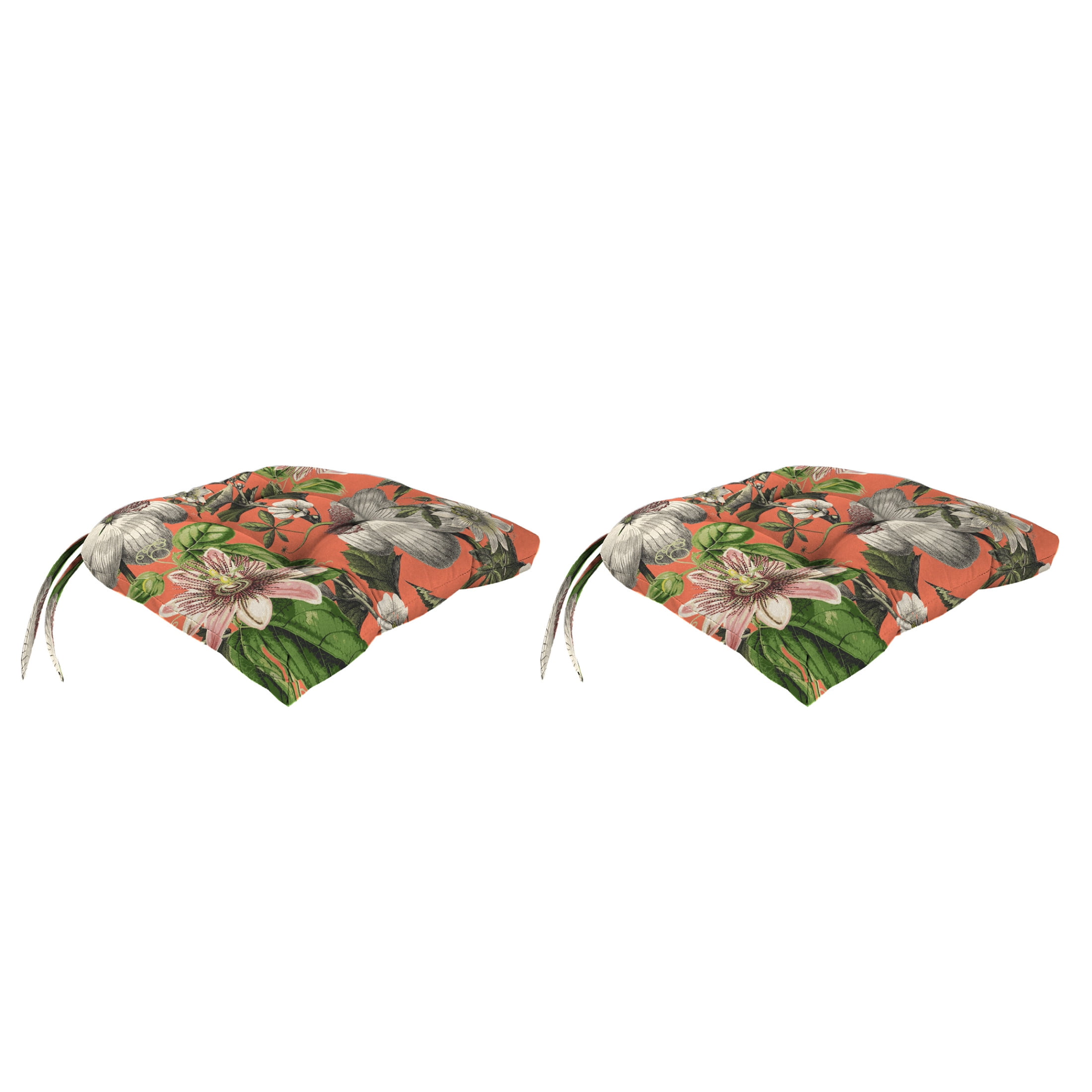 Adley Cappuccino Floral Tufted Outdoor Wicker Seat Cushions, 17" x 18"