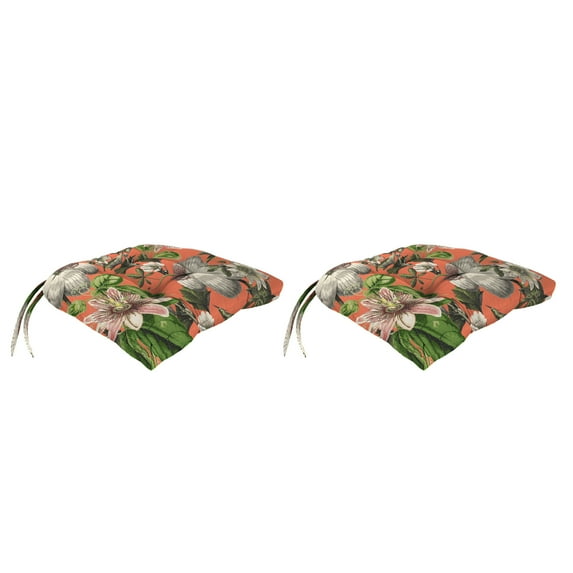 Jordan Manufacturing 18" x 17" Adley Cappuccino Multicolor Floral Rectangular Tufted Outdoor Wicker Seat Cushion with Ties (2 Pack)