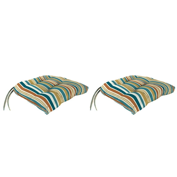 Jordan Manufacturing 18" x 17" Boule Bog Multicolor Stripe Rectangular Tufted Outdoor Wicker Seat Cushion with Ties (2 Pack)