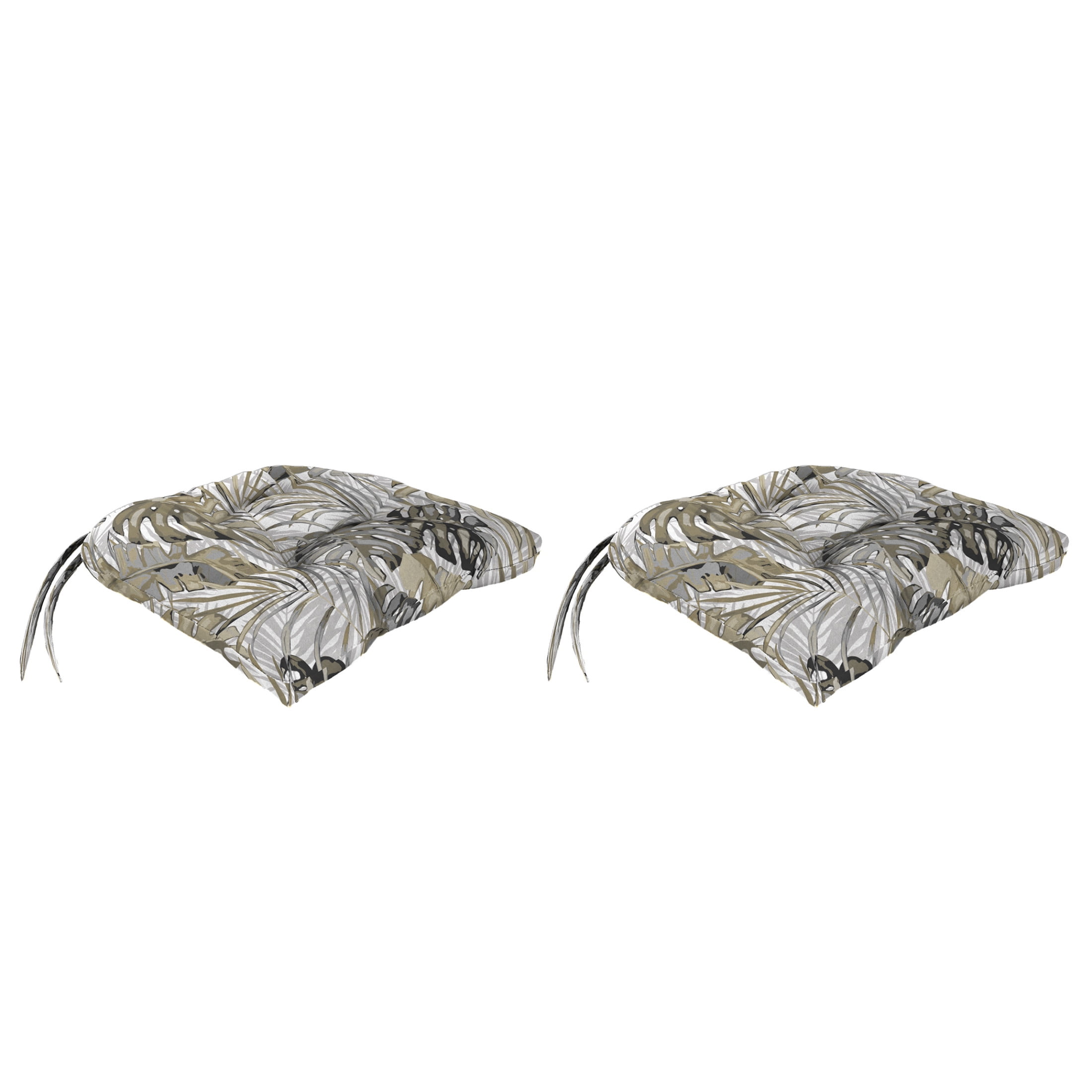 Jordan Manufacturing 18" x 17" Bryan Walnut Beige Leaves Rectangular Tufted Outdoor Wicker Seat Cushion with Ties with Ties (2 Pack)
