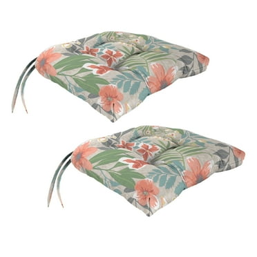 Jordan Manufacturing 18" x 17" Menda Tearose Multicolor Floral Rectangular Tufted Outdoor Wicker Seat Cushion with Ties (2 Pack)