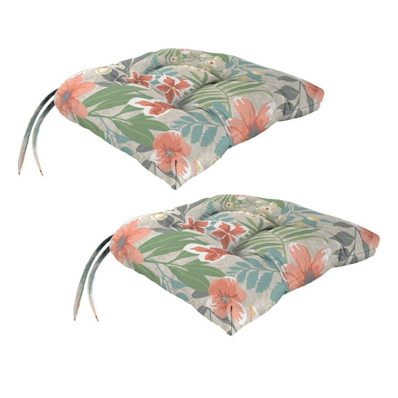 Jordan Manufacturing 18" x 17" Menda Tearose Multicolor Floral Rectangular Tufted Outdoor Wicker Seat Cushion with Ties (2 Pack)