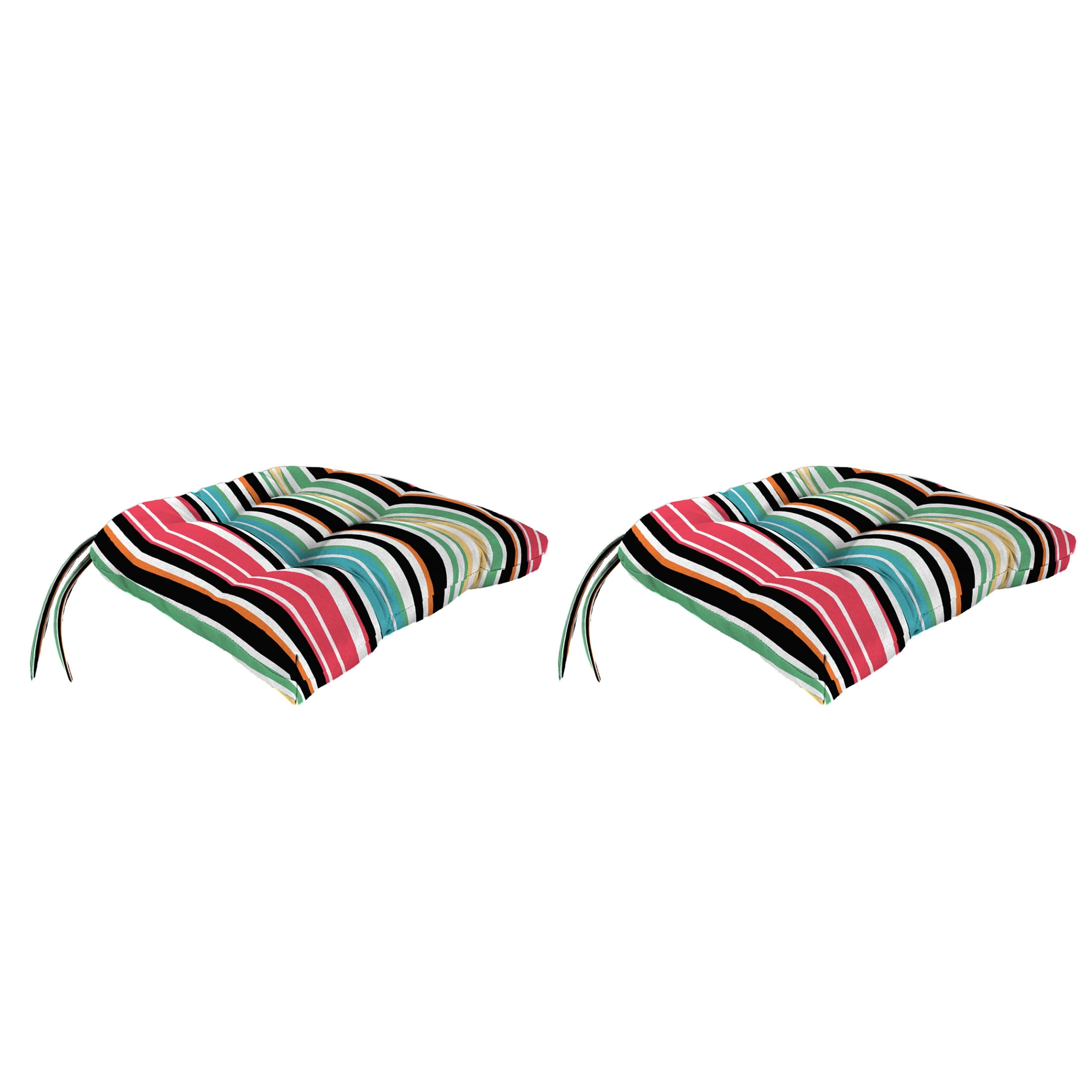Jordan Manufacturing 18" x 17" Mercer Citrus Multicolor Stripe Rectangular Tufted Outdoor Wicker Seat Cushion with Ties (2 Pack)