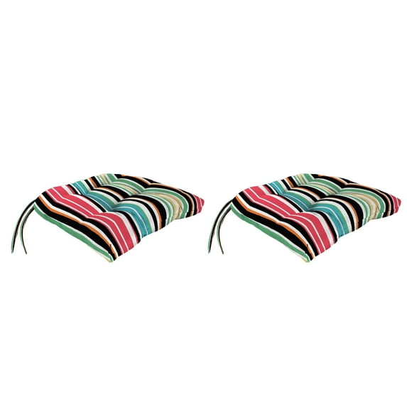 Jordan Manufacturing 18" x 17" Mercer Citrus Multicolor Stripe Rectangular Tufted Outdoor Wicker Seat Cushion with Ties (2 Pack)