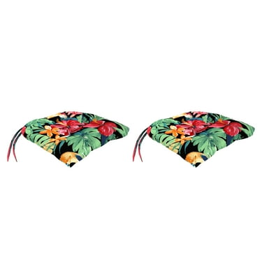 Jordan Manufacturing 18" x 17" Rani Citrus Black Tropical Rectangular Tufted Outdoor Wicker Seat Cushion with Ties (2 Pack)