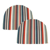 Jordan Manufacturing 18" x 18.5" Cambridge Red, Beige and Blue Stripe Square Contoured Outdoor Chair Pad Seat Cushion (2 Pack)
