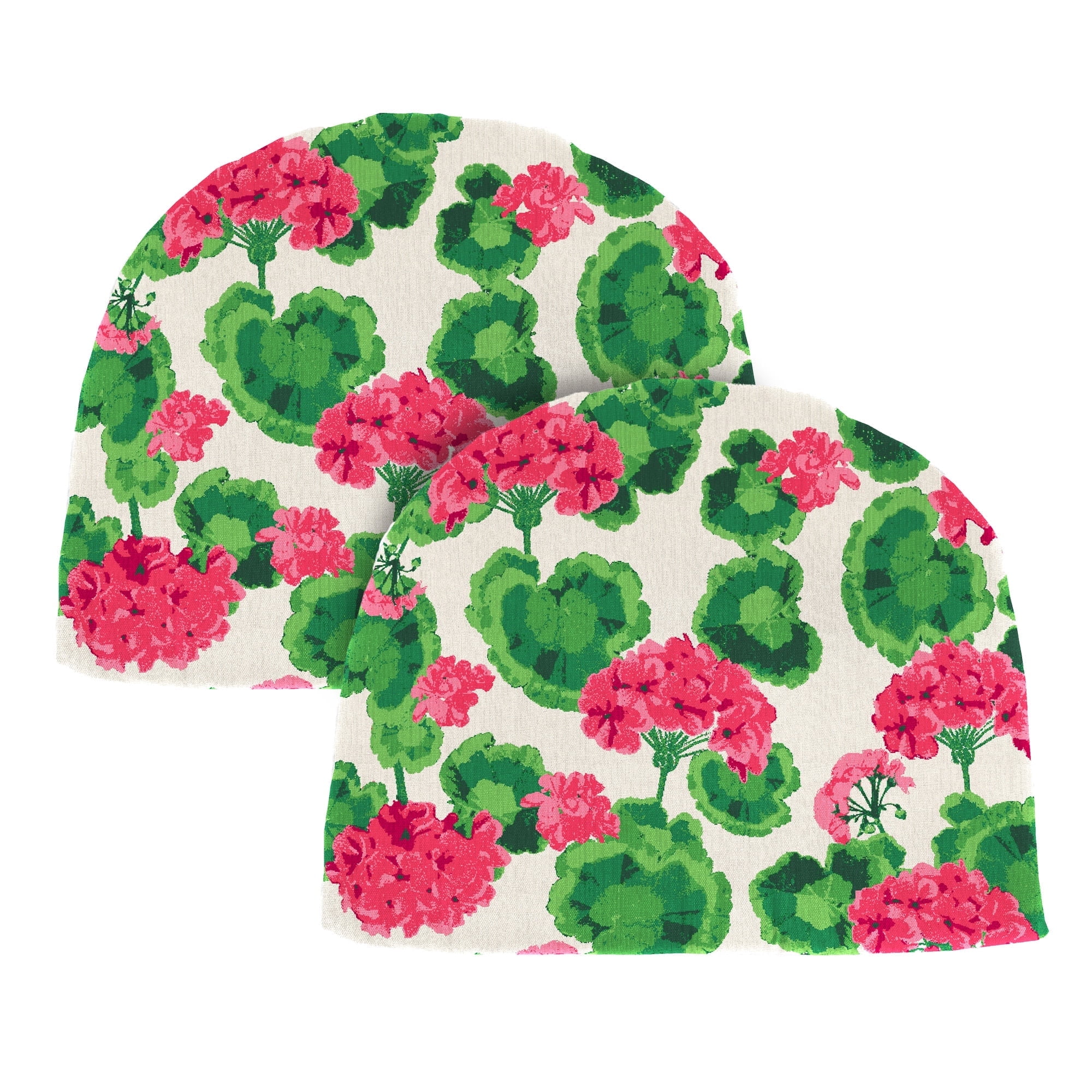 Jordan Manufacturing 18" x 18.5" Geranium Cream Floral Square Contoured Outdoor Chair Pad Seat Cushion (2 Pack)